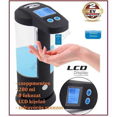 Soap LCD DIGITÁLIS ÉRINTÉSMENTES SZAPPANADAGOLÓ 8 adagolási fokozat INFRAVÖRÖS AUTOMATA SZENZOROS 2 év GARANCIA