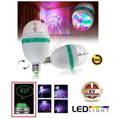 RGB SZÍNES FORGÓ DJ LED LÁMPA DISCO PARTY DISZKÓ FÉNY E27 IZZÓ 1 év GARANCIA