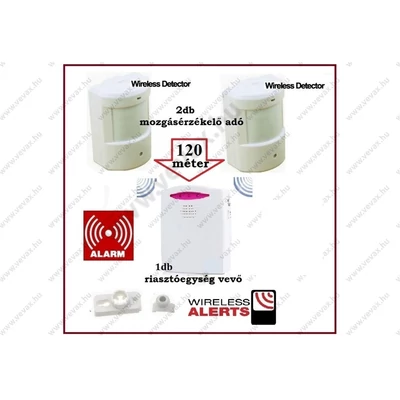 2+1 120 méter VEZETÉK NÉLKÜLI RIASZTÓ KÉSZLET 2db MOZGÁSÉRZÉKELŐ + 1db CSENGŐ VEVŐEGYSÉG RIASZTÓ WIRELESS MOZGÁSÉRZÉKELŐ HANGOS RIASZTÓ