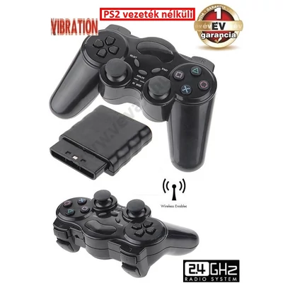 WIRELESS PS2 VEZETÉK NÉLKÜLI JÁTÉKVEZÉRLŐ VIBRÁCIÓS TÁVIRÁNYÍTÓ KONTROLLER SONY PLAYSTATION 2 JOY 2,4Ghz GAMEPAD 1 év GARANCIA
