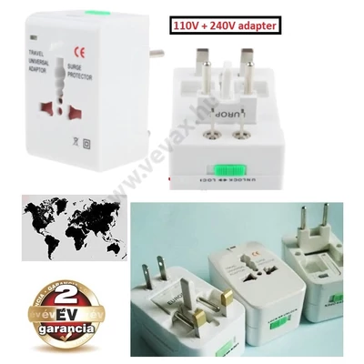 UNIVERZÁLIS USA - EU adapter 110V - 240V VILÁG UTAZÓ ADAPTER DUGVILLA 150 országba 2 év GARANCIA