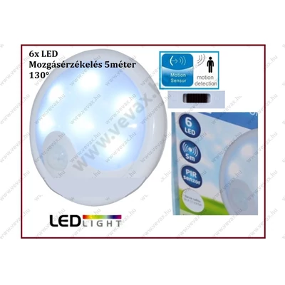 AKKUS PIR MOZGÁSÉRZÉKELŐS 6x LED LÁMPA ELEMES IRÁNYFÉNY ÉJJELI ÉJSZAKAI FÉNY