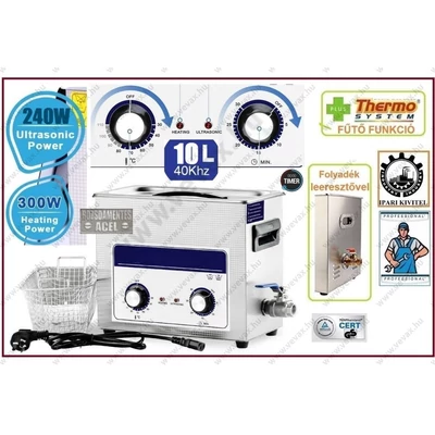 AnA40K INOX Heating IPARI 10 Literes 240W ULTRAHANGOS TISZTÍTÓ GÉP + MELEGÍTŐ FUNKCIÓVAL 20-80°C HŐFOKSZABÁLYZÓS MOSÓ