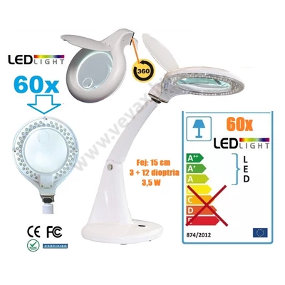 60 LED-es NAGYÍTÓS ASZTALI LÁMPA 3 +12 DIOPTRIA HAJLÍTHATÓ NAGYÍTÓ LÁMPA