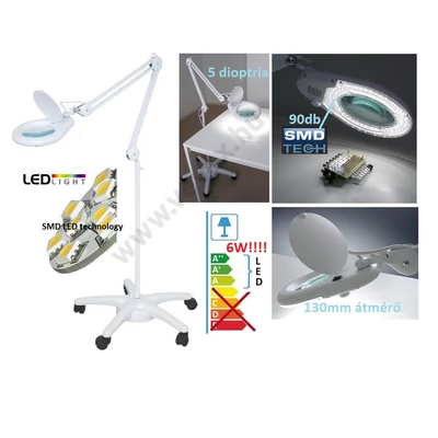 SMD 90 LED-es ÁLLVÁNYOS GÖRGŐS NAGYÍTÓS LÁMPA 5 dioptria 130mm NAGYÍTÓ MUNKALÁMPA GÖRGŐS