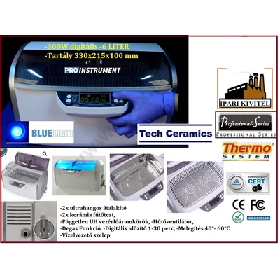 ProInstrument Heating IPARI 6 Literes 300W ULTRAHANGOS TISZTÍTÓ GÉP + MELEGÍTŐ FUNKCIÓVAL HŐFOKSZABÁLYZÓS DIGITÁLIS MOSÓ 5 programos