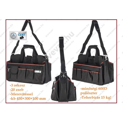 600D SZERSZÁMOSTÁSKA 15kg TEHERBÍRÁSÚ 45×30×10cm MEREVÍTETT