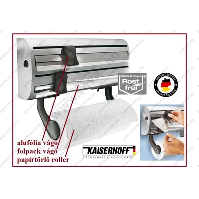 KAISERHOFF Inox KONYHAI FALI FÓLIA VÁGÓ ROZSDAMENTES FŰSZERTARTÓ FÓLIATARTÓ FOLPACK ALUFÓLIA VÁGÓ PAPÍRTÖRÖLŐ TARTÓ