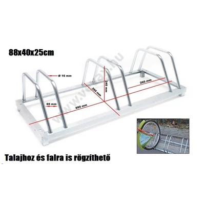 Galvanizált kerékpártartó állvány 3 darab biciklihez