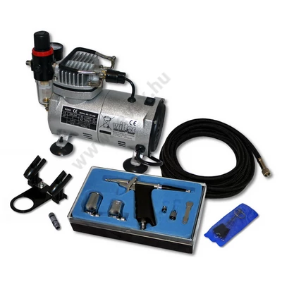 17db-os AIRBRUSH KOMPRESSZOR KÉSZLET OLAJMENTES 150W 4Bar SZABÁLYZÓVAL NYOMÁSMÉRŐVEL SŰRÍTETT LEVEGŐ FESTÉKSZÓRÓ