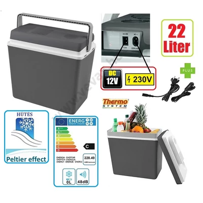 22L Peltier 12/230V TERMOELEKTROMOS 12V / 230V AC/DC AUTÓS HŰTŐLÁDA HŰTŐ 22 Literes ELEKTROMOS HŰTŐTÁSKA
