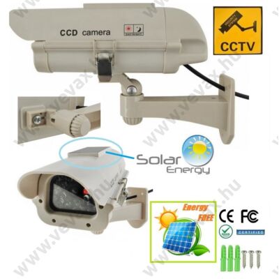 Napelemes kültéri / beltéri CCTV álkamera villogó valósághű solar kamu megfigyelő dummy biztonsági kamera