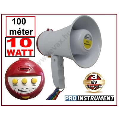 ProInstrument Mini MEGAFON 100 MÉTER 10W HANGOSBESZÉLŐ + SZIRÉNA FUNKCIÓVAL 3 év GARANCIA