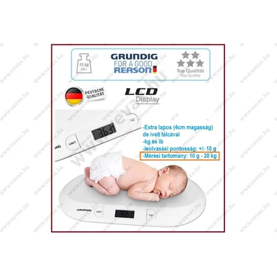 GRUNDIG SuperSlim DIGITÁLIS BABAMÉRLEG 20kg-ig BÉBIMÉRLEG LCD CSECSEMŐMÉRLEG