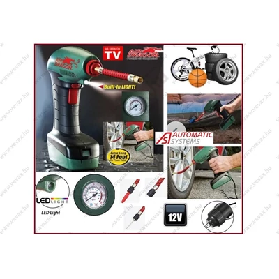 DRAGON 12V KÉZI KOMPRESSZOR 150PSI 11BAR 3 adapterrel PUMPA AUTÓS LÉGPUMPA