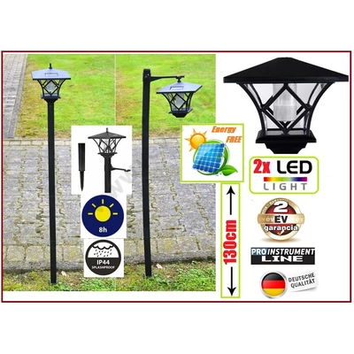 ProInstrument XxL NAPELEMES KERTI KANDELÁBER 130cm 2x LEDES ÁLLÓLÁMPA OSZLOPOS SOLAR KERTILÁMPA 2 év GARANCIA