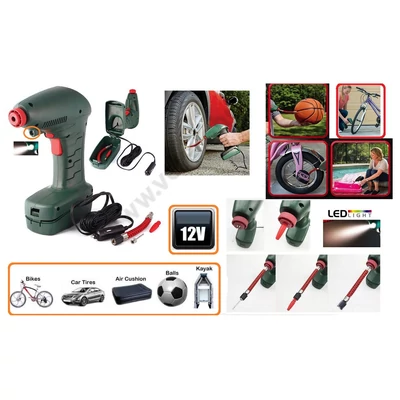 12V KÉZI KOMPRESSZOR 150PSI 11BAR 3 adapterrel PUMPA AUTÓS LÉGPUMPA